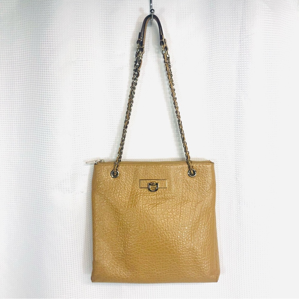 DKNY Golden Tan Leather Tote Shoulder Bag with Chain Strap - Picture 2 of 14